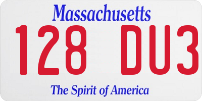 MA license plate 128DU3