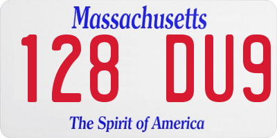 MA license plate 128DU9