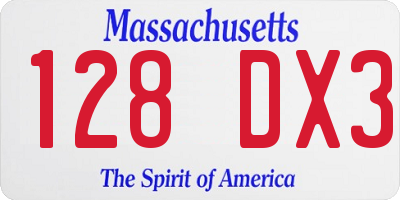 MA license plate 128DX3