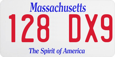 MA license plate 128DX9