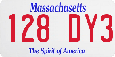 MA license plate 128DY3