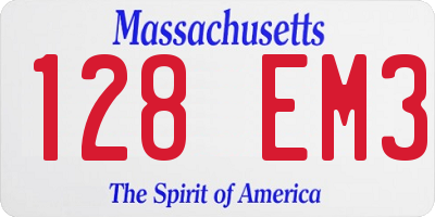 MA license plate 128EM3