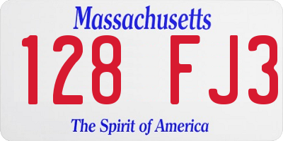 MA license plate 128FJ3