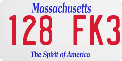 MA license plate 128FK3