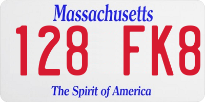 MA license plate 128FK8