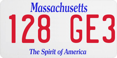 MA license plate 128GE3