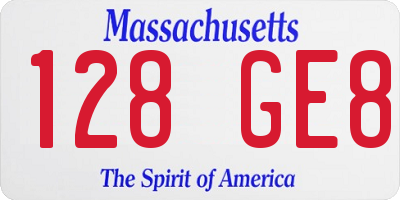 MA license plate 128GE8