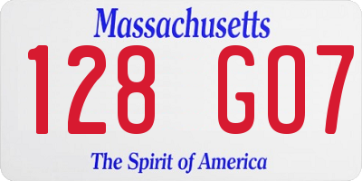 MA license plate 128GO7