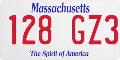 MA license plate 128GZ3