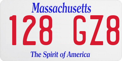 MA license plate 128GZ8