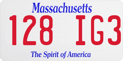 MA license plate 128IG3