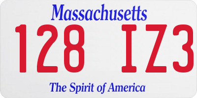 MA license plate 128IZ3