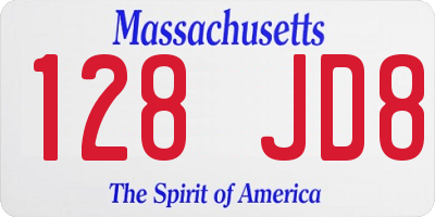 MA license plate 128JD8