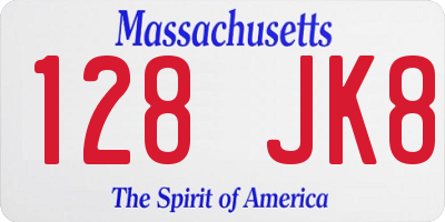 MA license plate 128JK8
