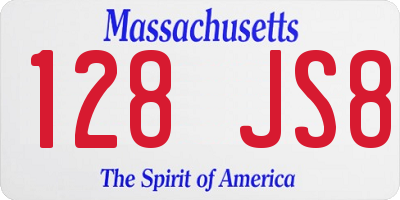 MA license plate 128JS8
