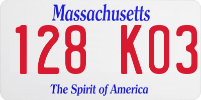 MA license plate 128KO3