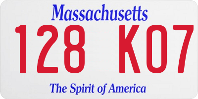 MA license plate 128KO7