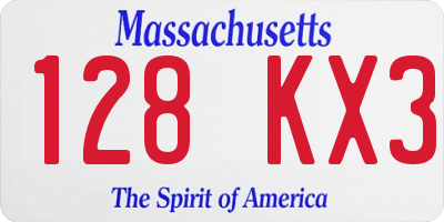 MA license plate 128KX3