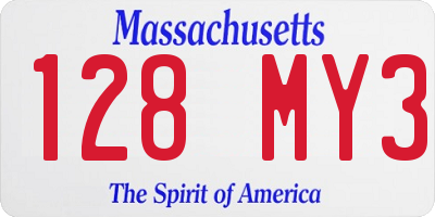 MA license plate 128MY3