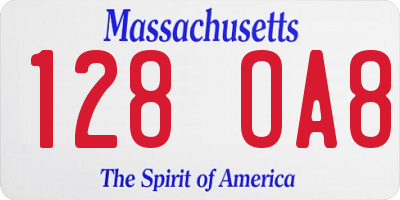 MA license plate 128OA8