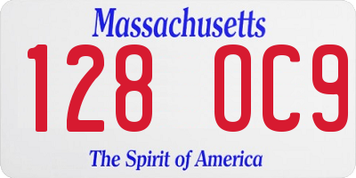 MA license plate 128OC9