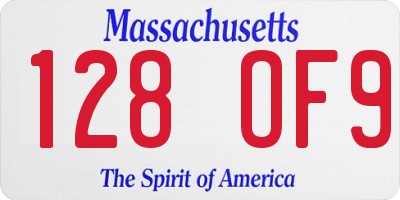 MA license plate 128OF9