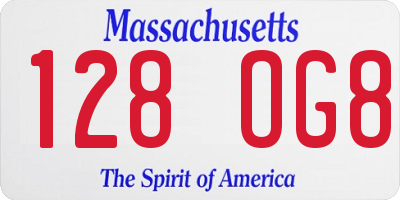MA license plate 128OG8