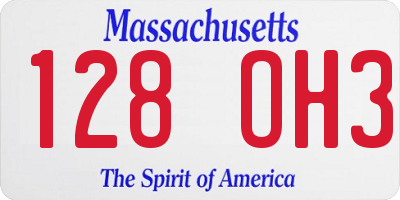 MA license plate 128OH3
