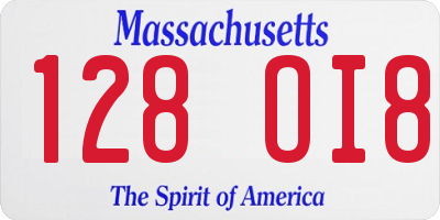 MA license plate 128OI8