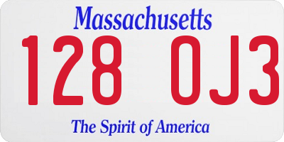 MA license plate 128OJ3
