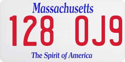 MA license plate 128OJ9