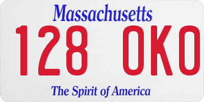 MA license plate 128OK0