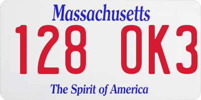 MA license plate 128OK3