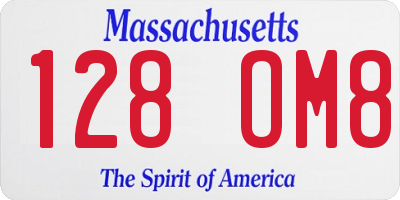 MA license plate 128OM8