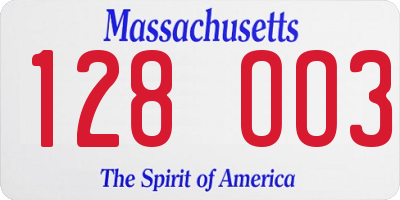 MA license plate 128OO3