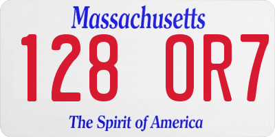 MA license plate 128OR7