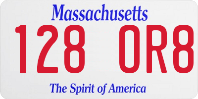 MA license plate 128OR8