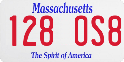 MA license plate 128OS8