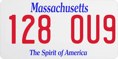 MA license plate 128OU9