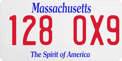 MA license plate 128OX9