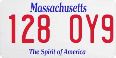 MA license plate 128OY9