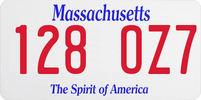 MA license plate 128OZ7