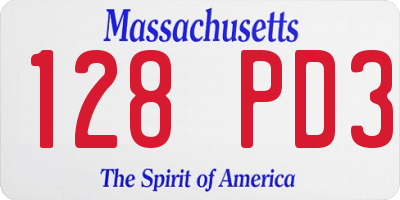 MA license plate 128PD3