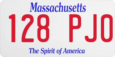 MA license plate 128PJ0