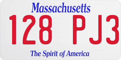 MA license plate 128PJ3