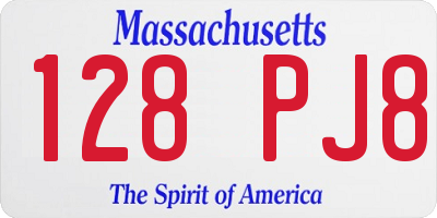 MA license plate 128PJ8