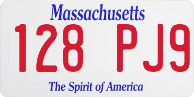 MA license plate 128PJ9