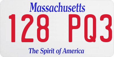 MA license plate 128PQ3