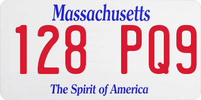 MA license plate 128PQ9