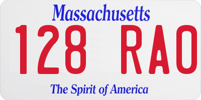 MA license plate 128RA0